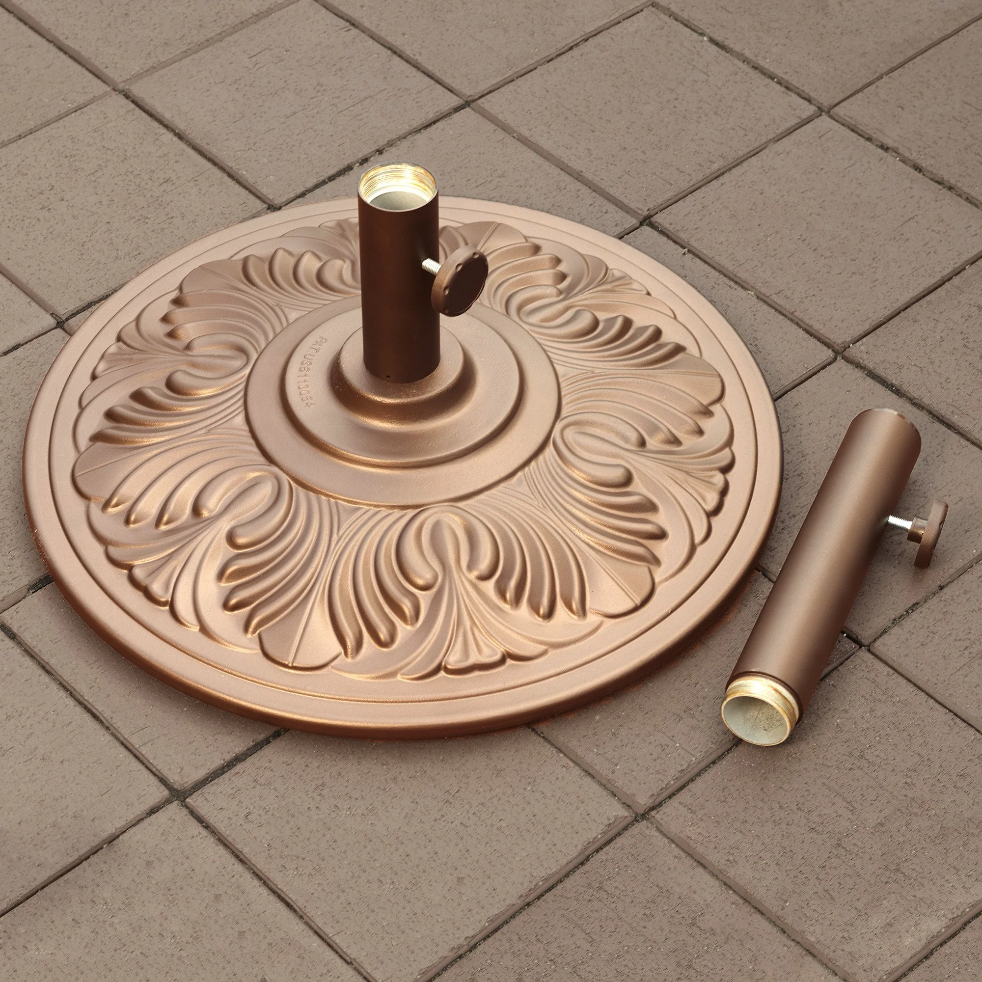 50-lb Art Deco Aluminum Umbrella Base in Bronze - Image 4