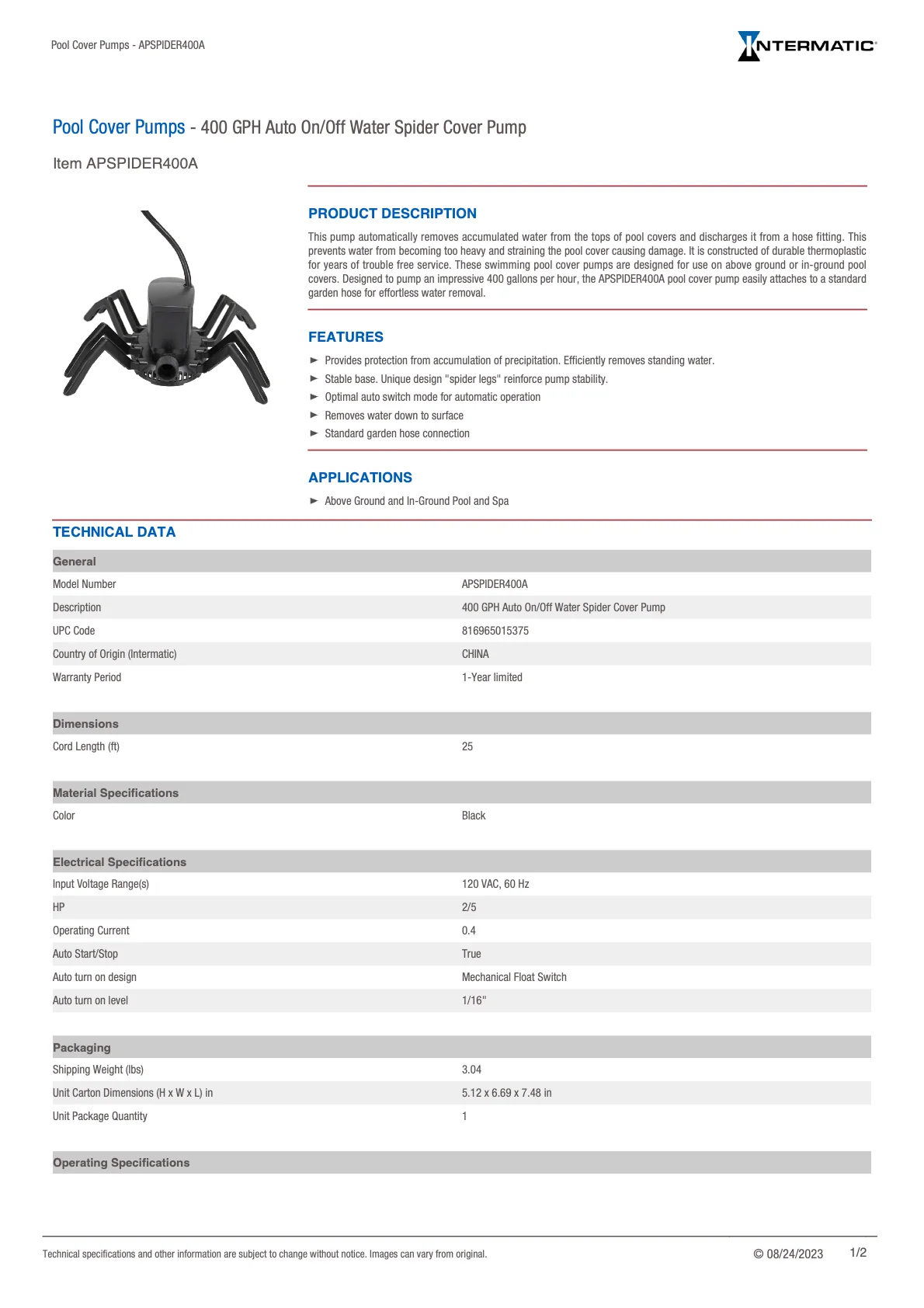 AquaPro WATERSPIDER Automatic Pool Cover Pump - Image 4