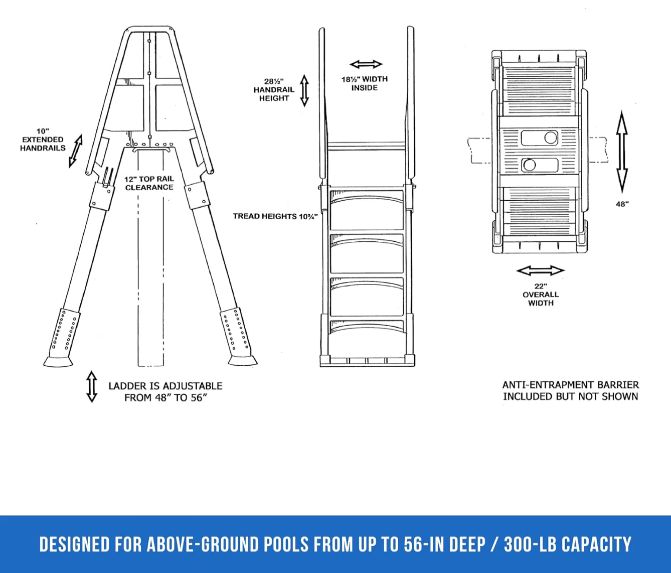 Blue Wave A-Frame 48 to 56 Inch Adjustable Above Ground Swimming Pool Ladder NE9880 - Image 5