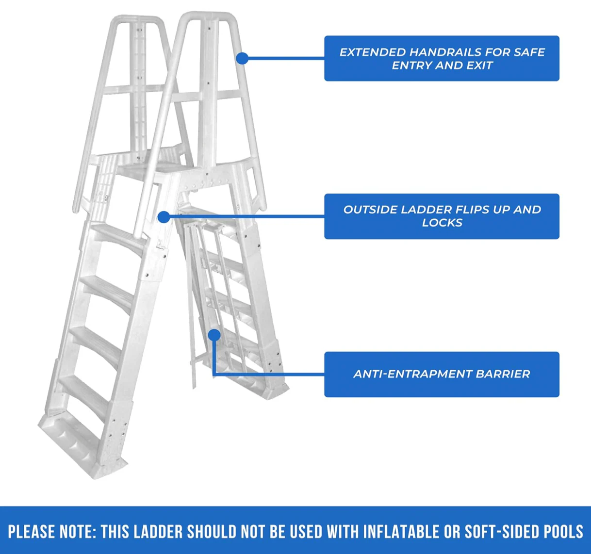 Blue Wave A-Frame 48 to 56 Inch Adjustable Above Ground Swimming Pool Ladder NE9880 - Image 6