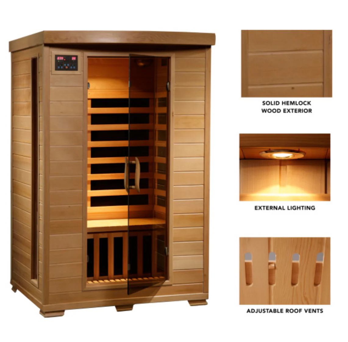 Coronado 2 Person Hemlock Carbon FAR Infrared Sauna - Image 3