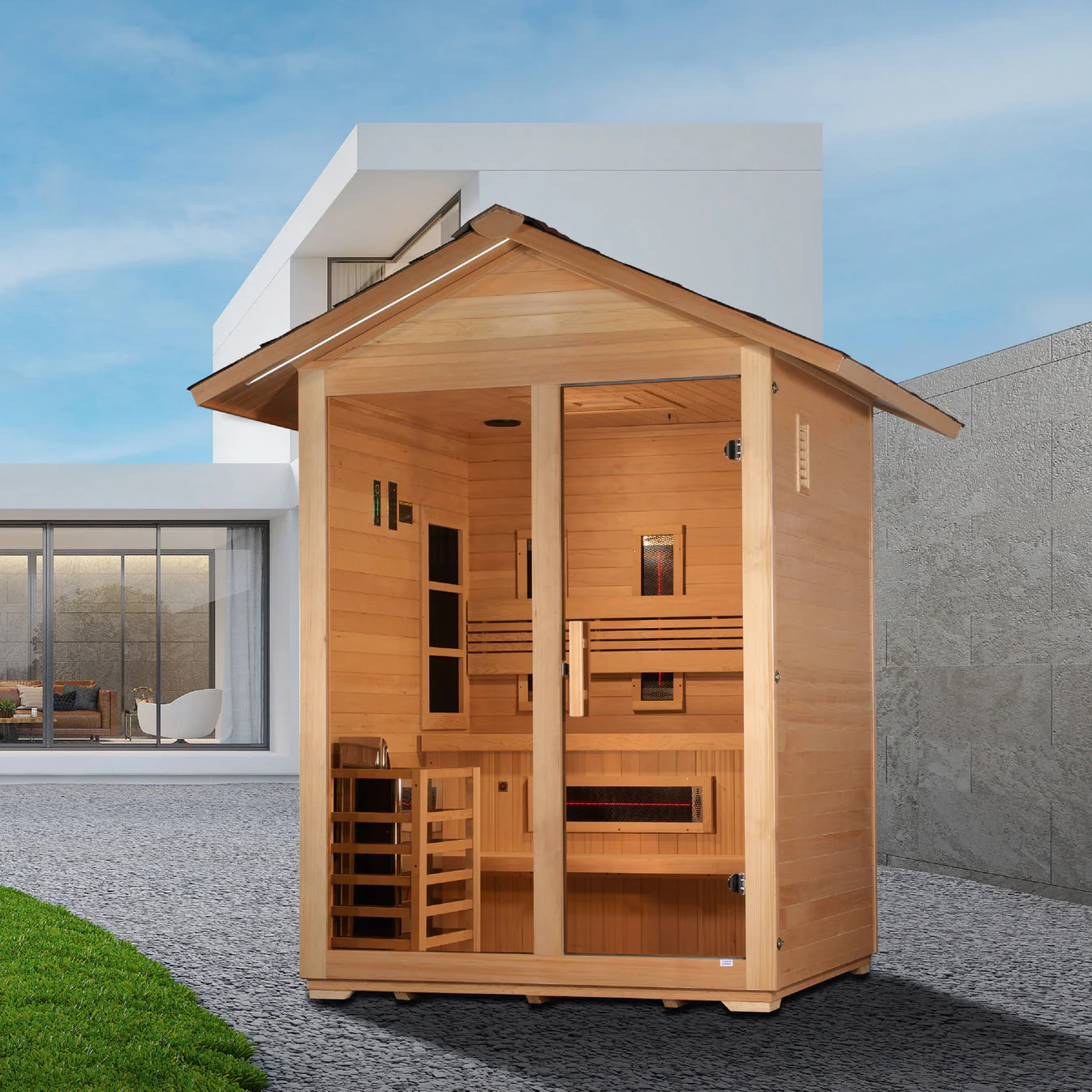 Golden Designs Carinthia 3 Person Hybrid (PureTech™ Full Spectrum IR or Traditional Stove) Outdoor Sauna - Image 4