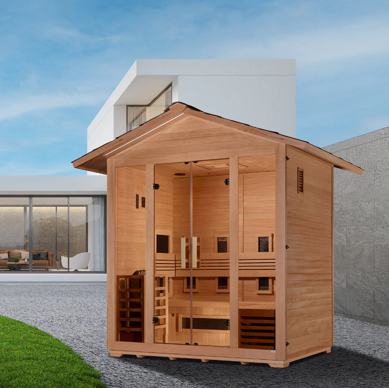 Golden Designs Gargellen 5 Person Hybrid (PureTech™ Full Spectrum IR or Traditional Stove) Outdoor Sauna - Image 5