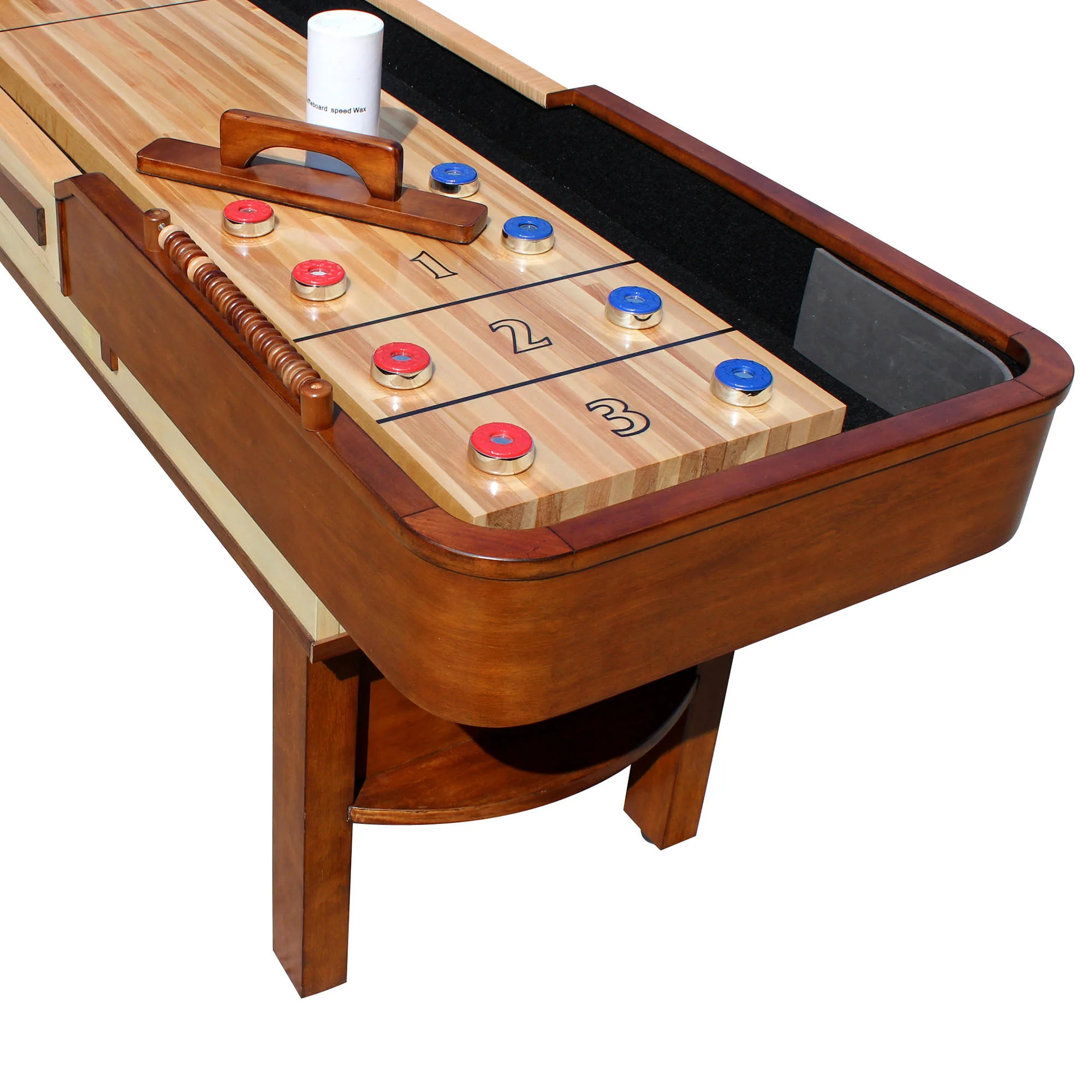 Merlot Premium Pub Style 9' and 12' Shuffleboard Table - Walnut Finish - Image 4