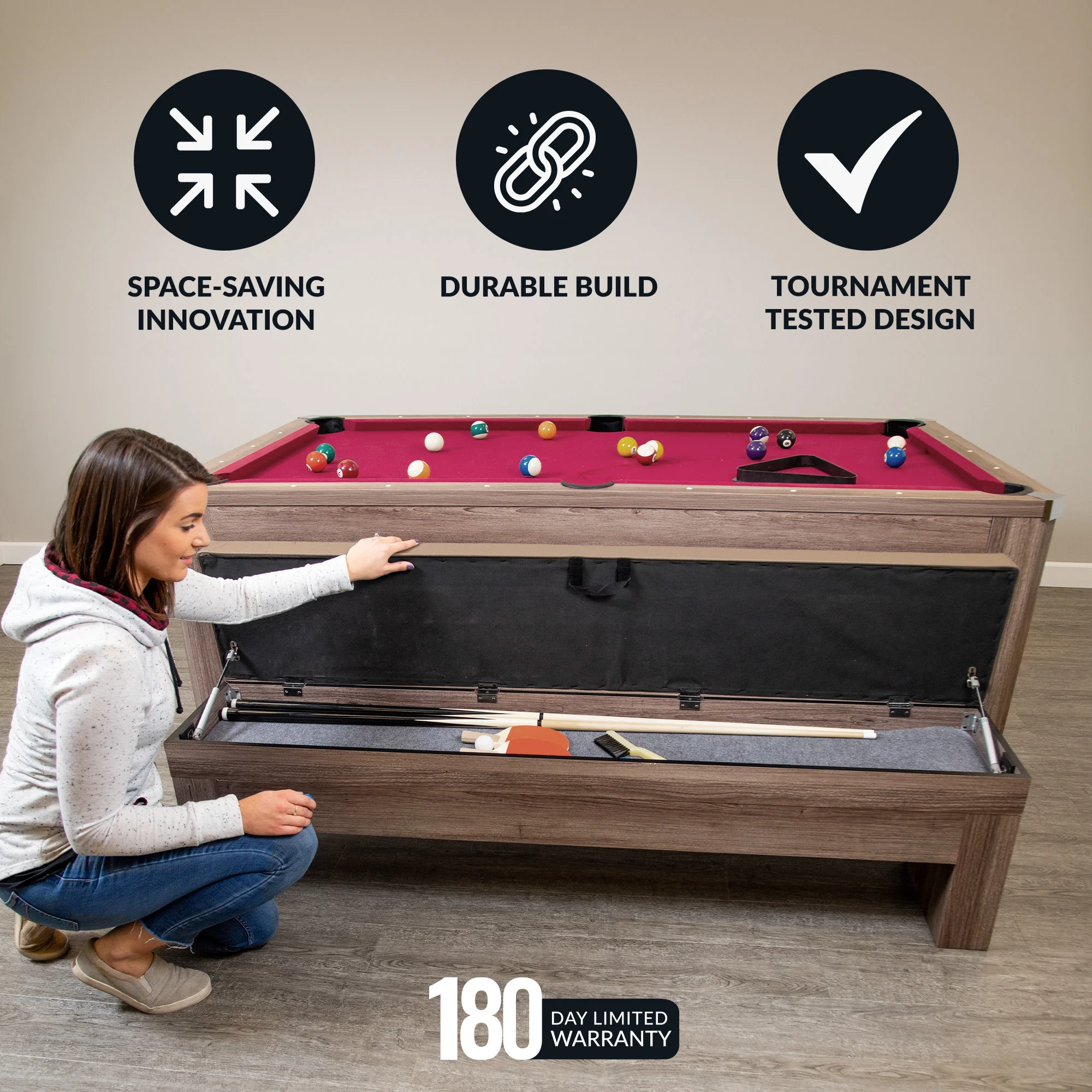 Newport 7-Ft Billards Multi Game Combo Table Set w/Benches - Image 4