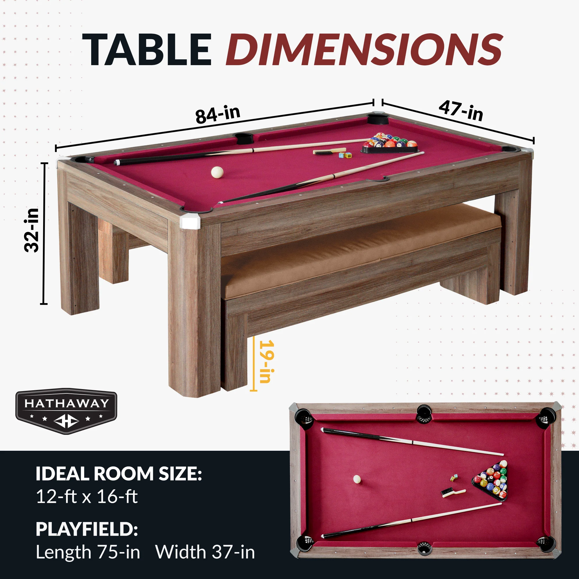 Newport 7-Ft Billards Multi Game Combo Table Set w/Benches - Image 6