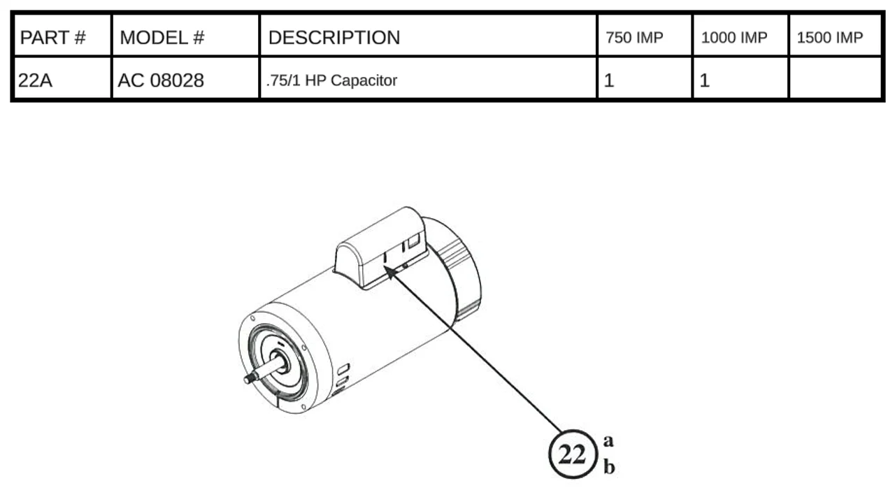 Replacement Part AC 08028 - .75/1 HP Capacitor