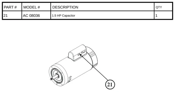 Replacement Part AC 08036 - 1.5 HP Capacitor