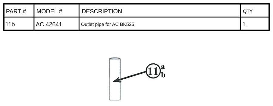 Replacement Part AC 42641 - Outlet pipe for AC BK525