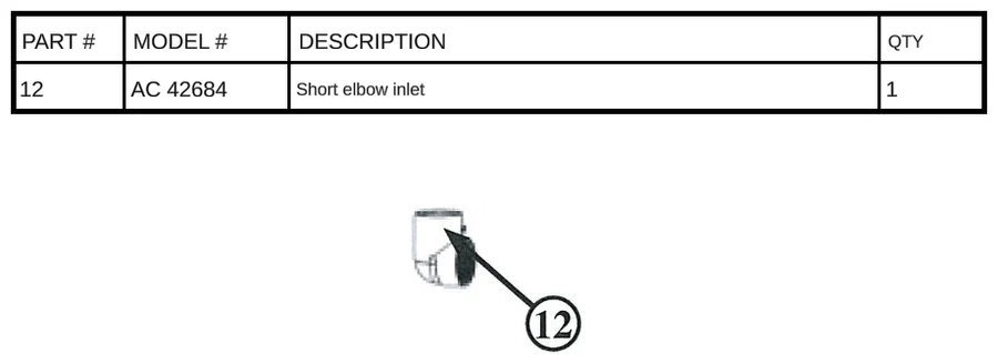 Replacement Part AC 42684 - Short elbow inlet