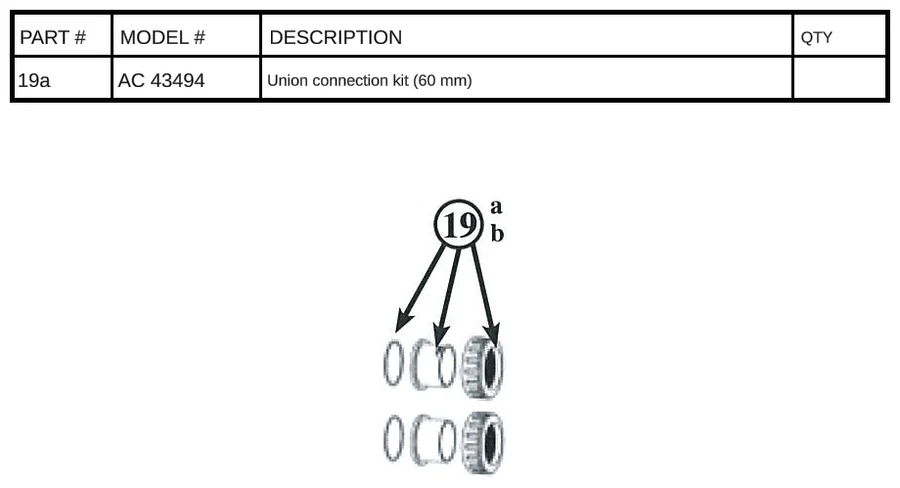 Replacement Part AC 43494 - Single union connection (60 mm)