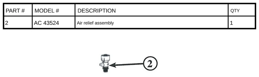 Replacement Part AC 43524 - Air relief assembly