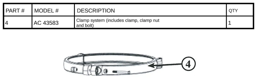 Replacement Part AC 43583 - Clamp system (includes clamp, clamp nut, and bolt)