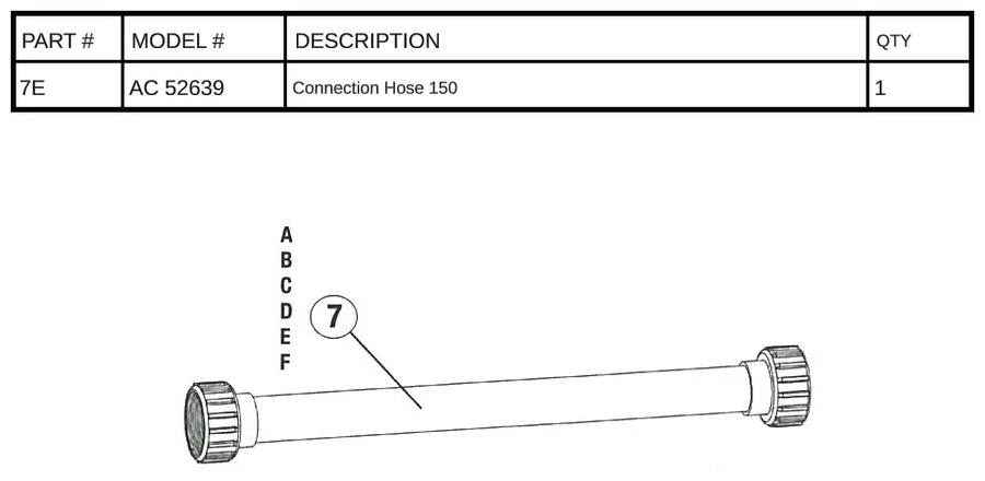 Replacement Part AC 52639 - Connection Hose 150