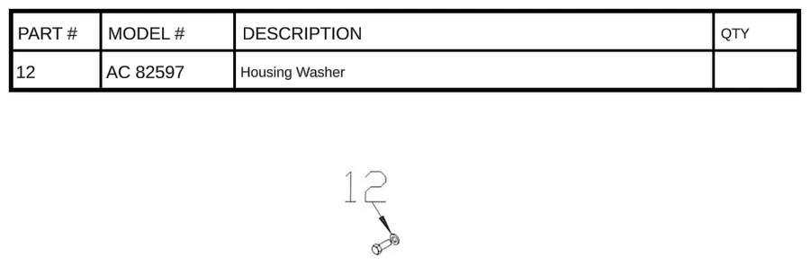 Replacement Part AC 82597 - Housing Washer