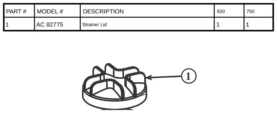 Replacement Part AC 82775 - Strainer Lid