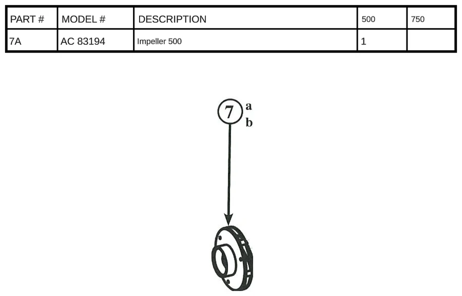 Replacement Part AC 83194 - Impeller 500 - Image 2