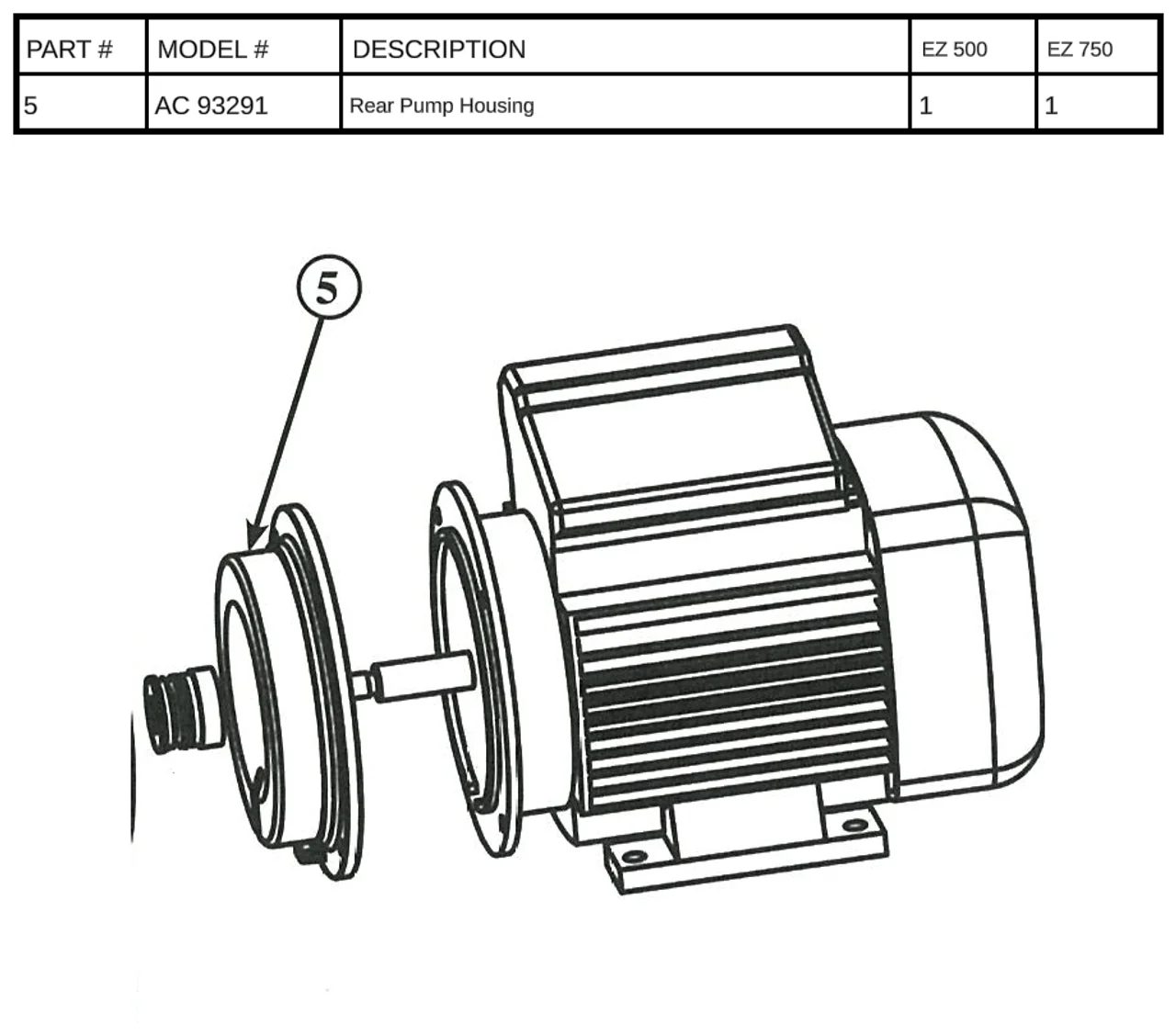 Replacement Part AC 93291 - Rear Pump Housing