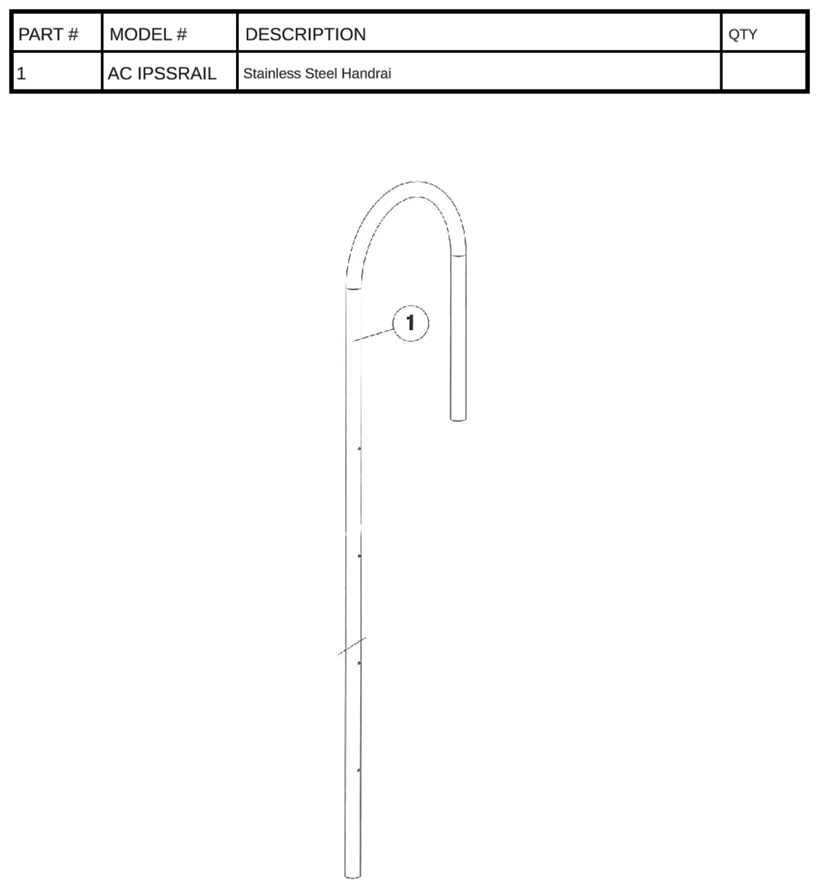 Replacement Part AC IPSSRAIL - Stainless Steel Handrail