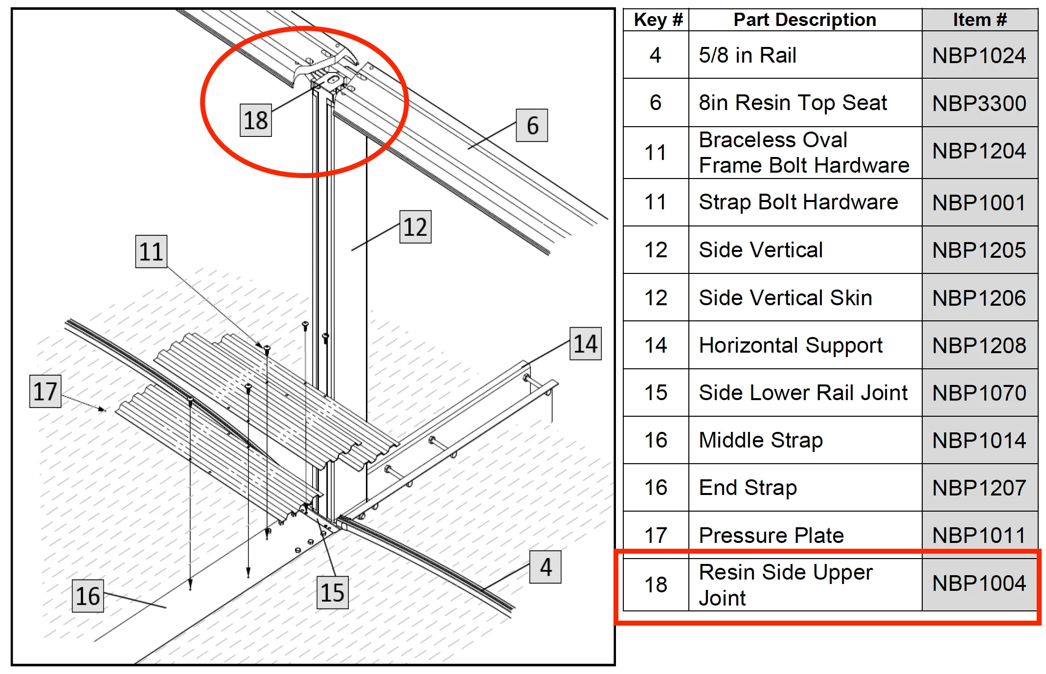 Replacement Part NBP1004 Resin Side Upper Joint