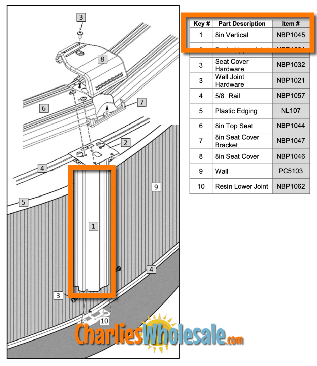 Replacement Part NBP1045 8 Inch Vertical 52"