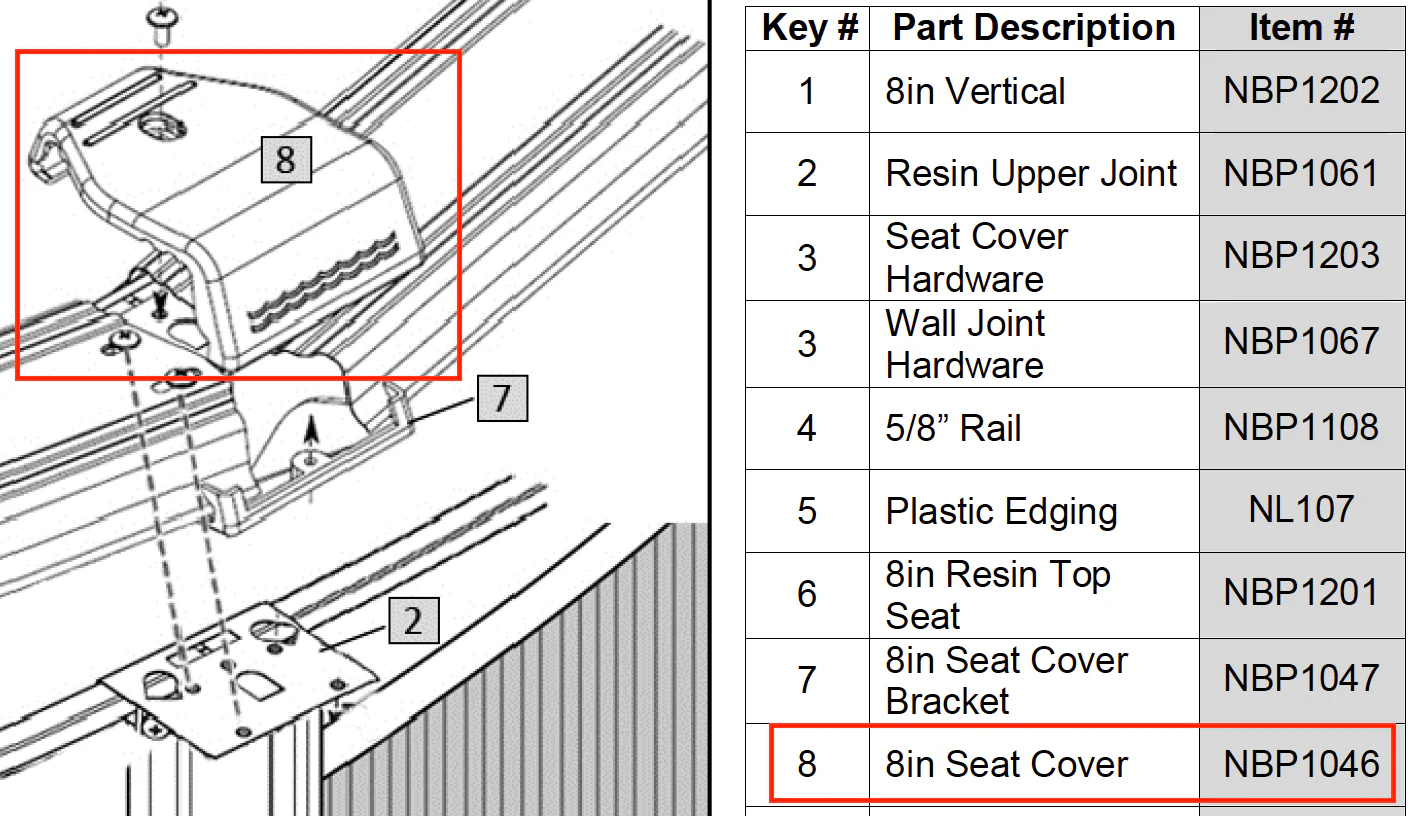 Replacement Part NBP1046 8in Seat Cover Part #8