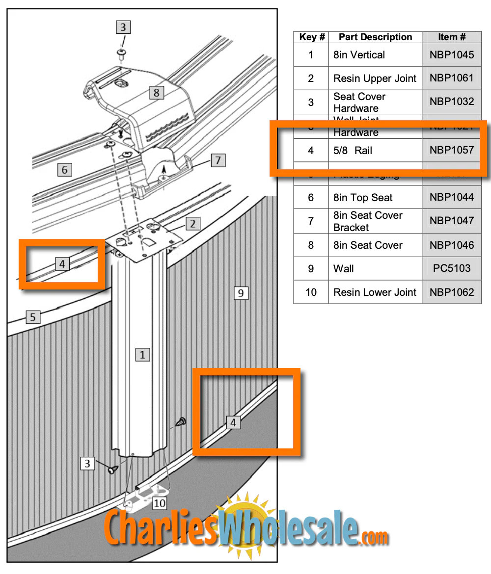 Replacement Part NBP1057 5/8" Steel Rail with Curvature to fit 24' Round Pools