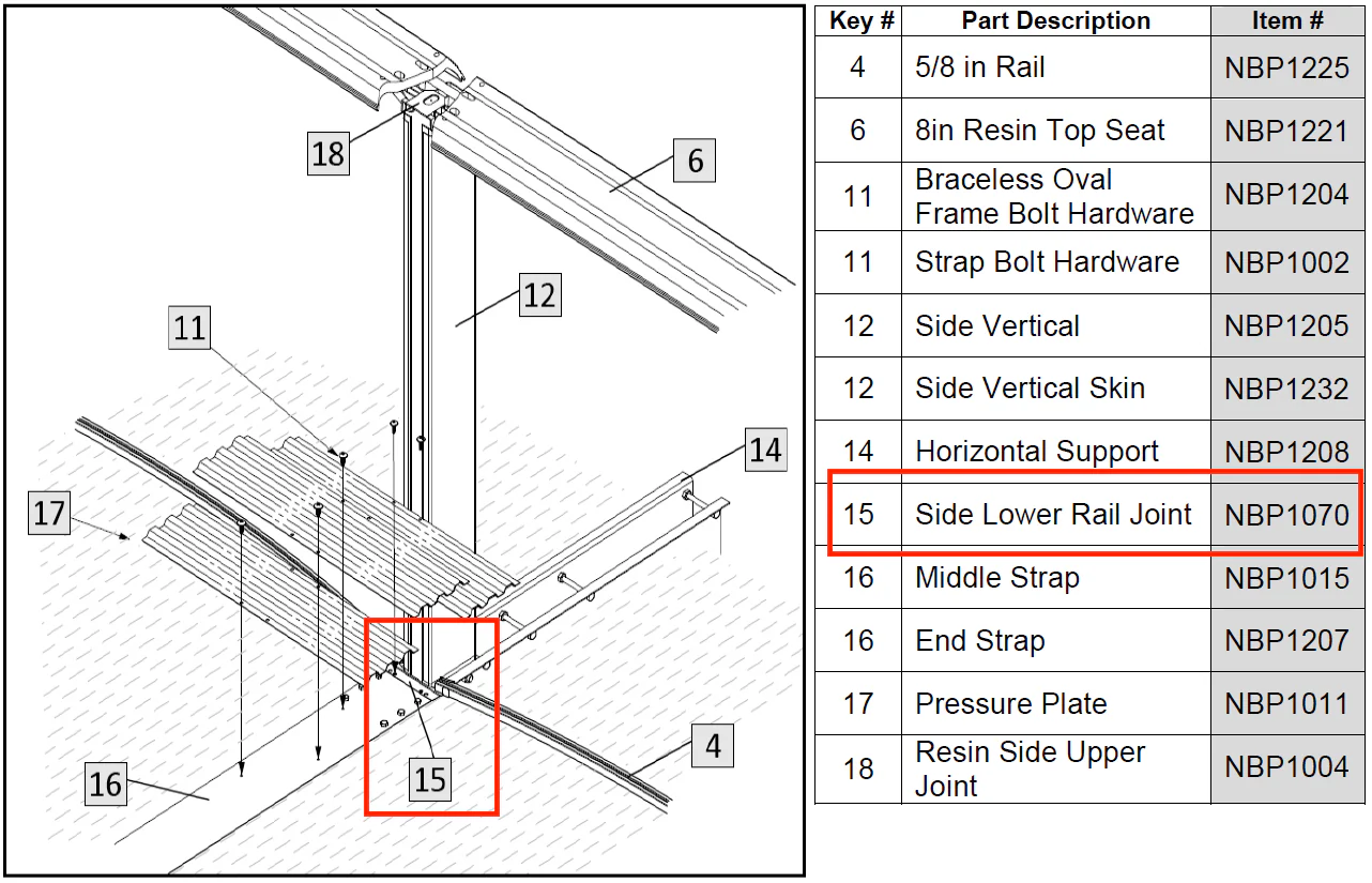 Replacement Part NBP1070 Side Rail Lower Joint Asahi 3234