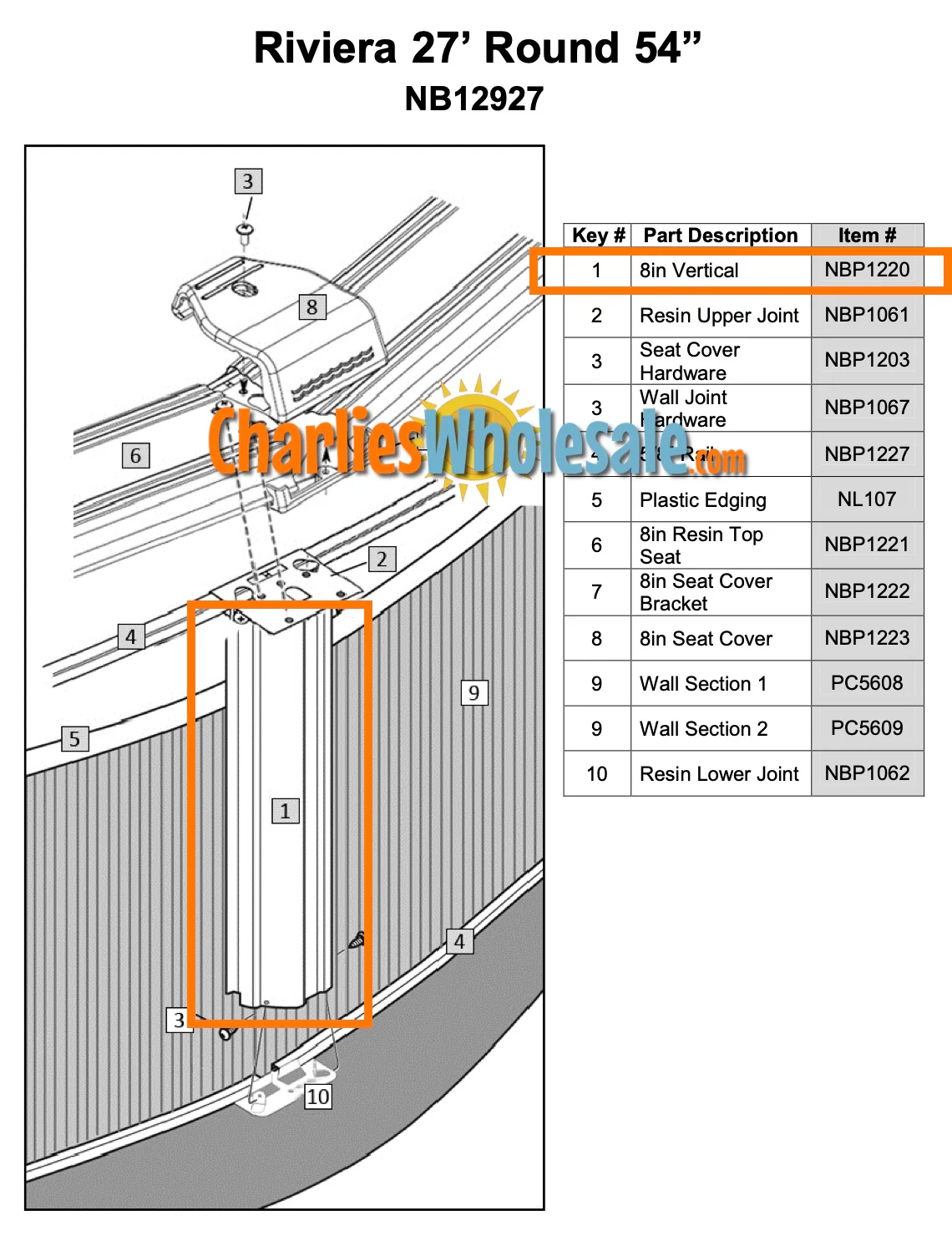 Replacement Part NBP1220 8" Vertical