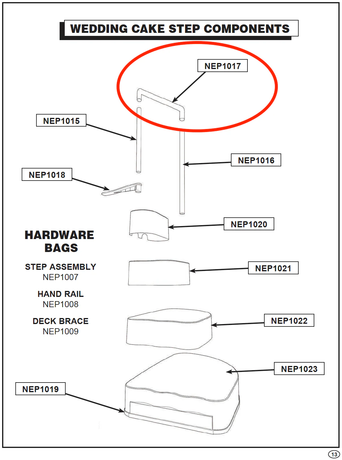 Replacement Part NEP1017 HAND RAIL AC 62057
