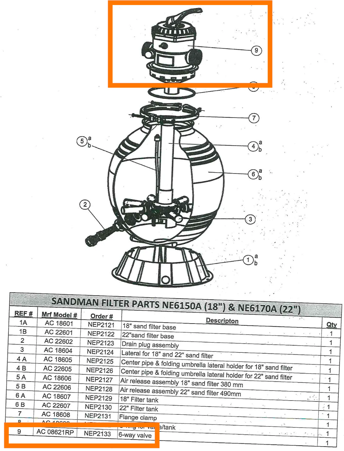 Replacement Part NEP2133 6 Way Sand Filter Valve AC 08621 - Image 2
