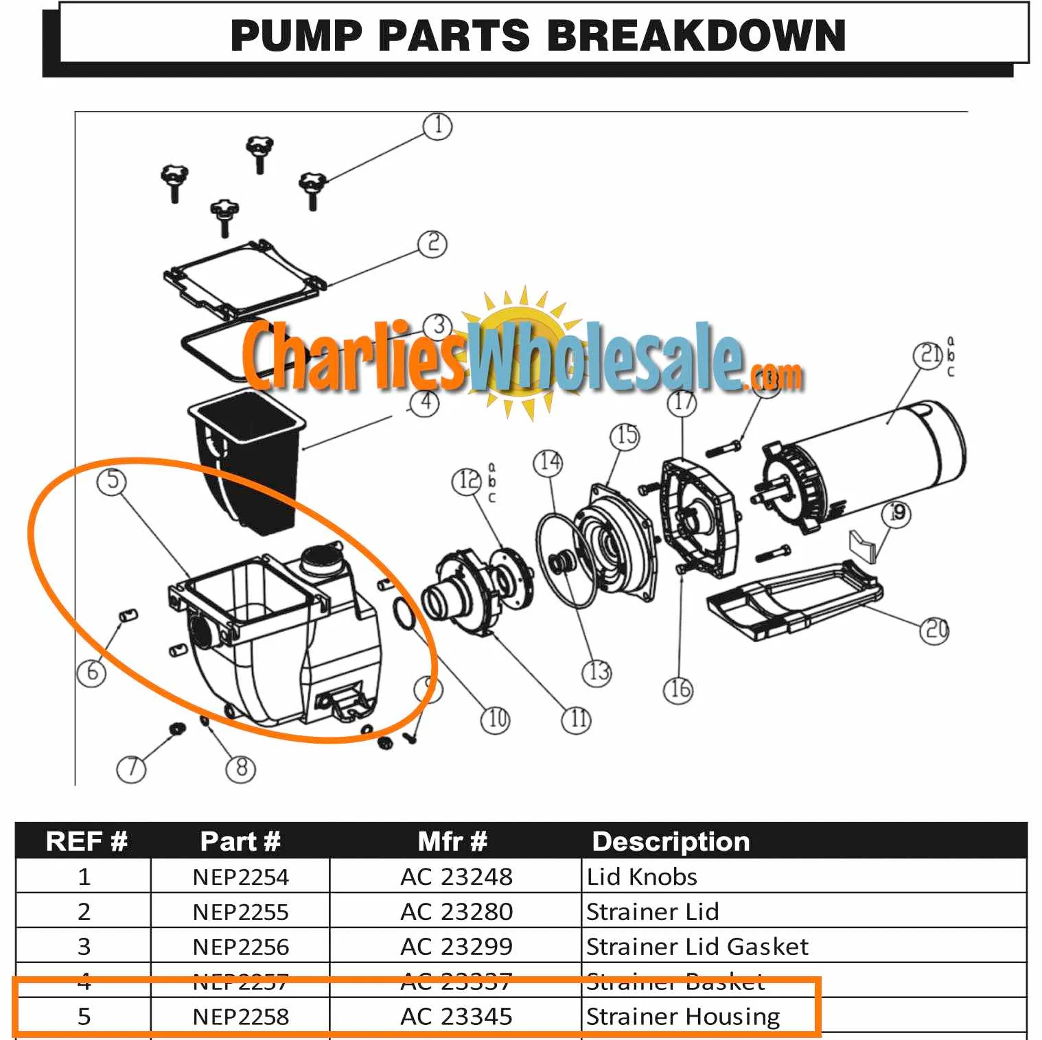 Replacement Part AC 23345 NEP2258 Strainer Housing