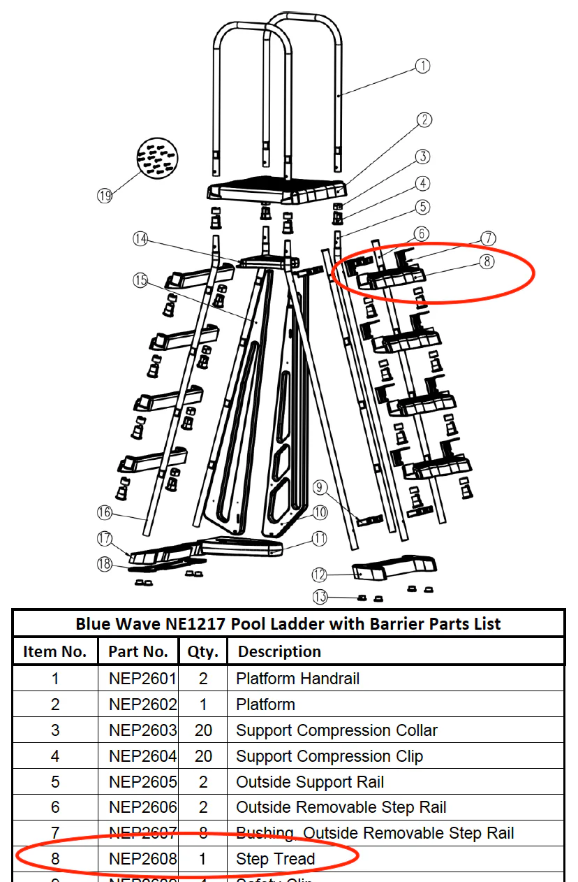 Replacement Part NEP2608 Step Tread