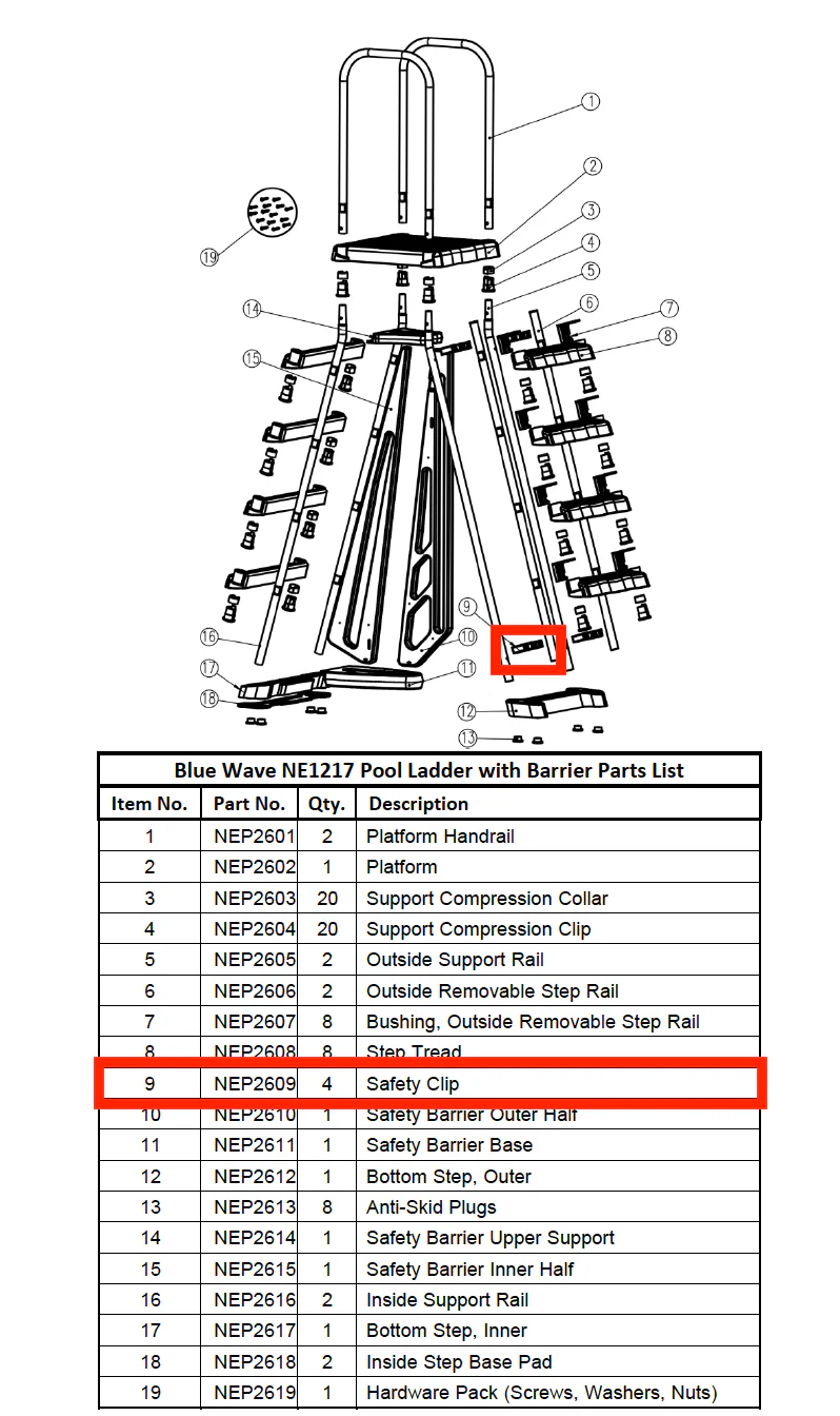 Replacement Part NEP2609 Safety Clip 4 EACH