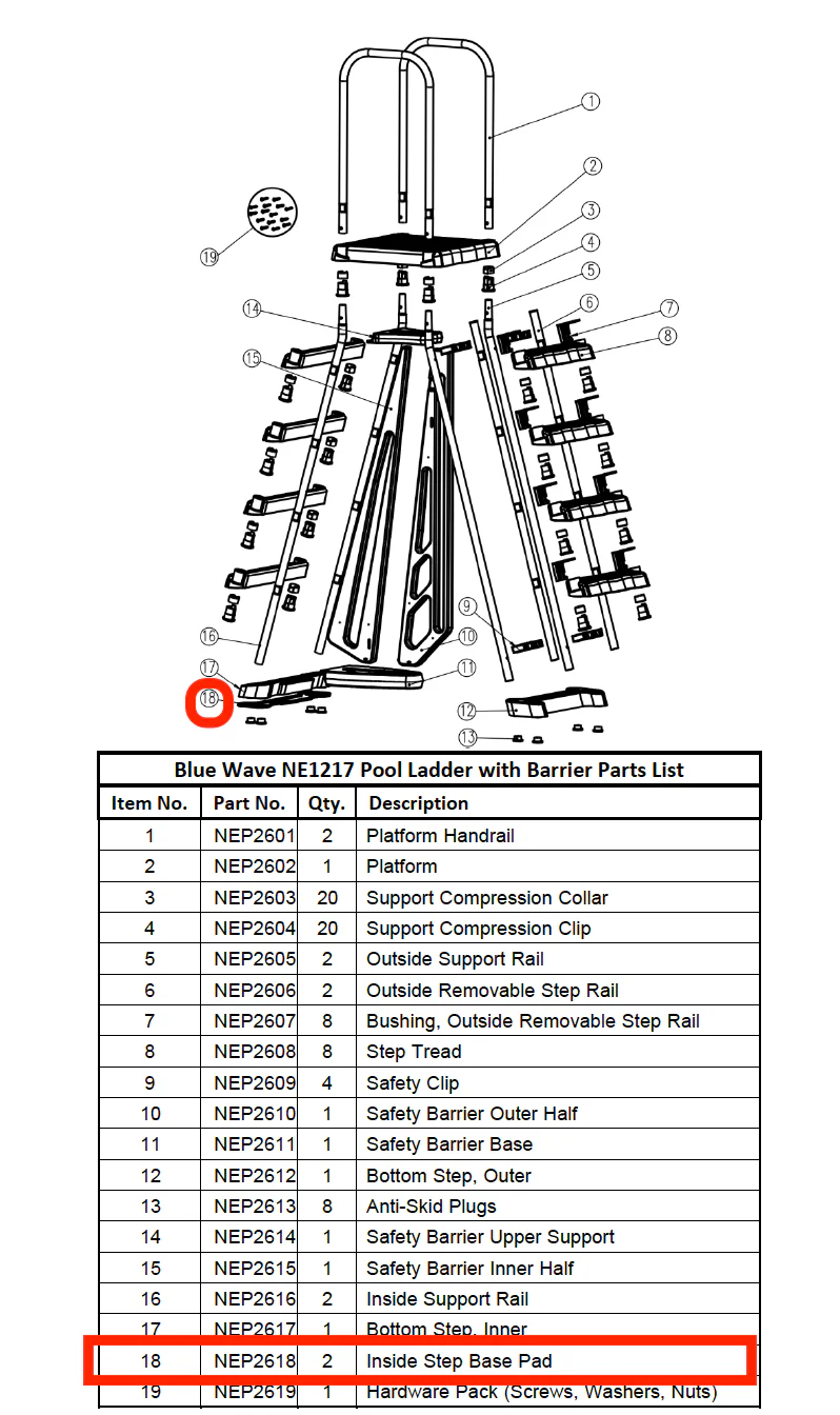 Replacement Part NEP2618 Inside Step Base Pad 2 EACH