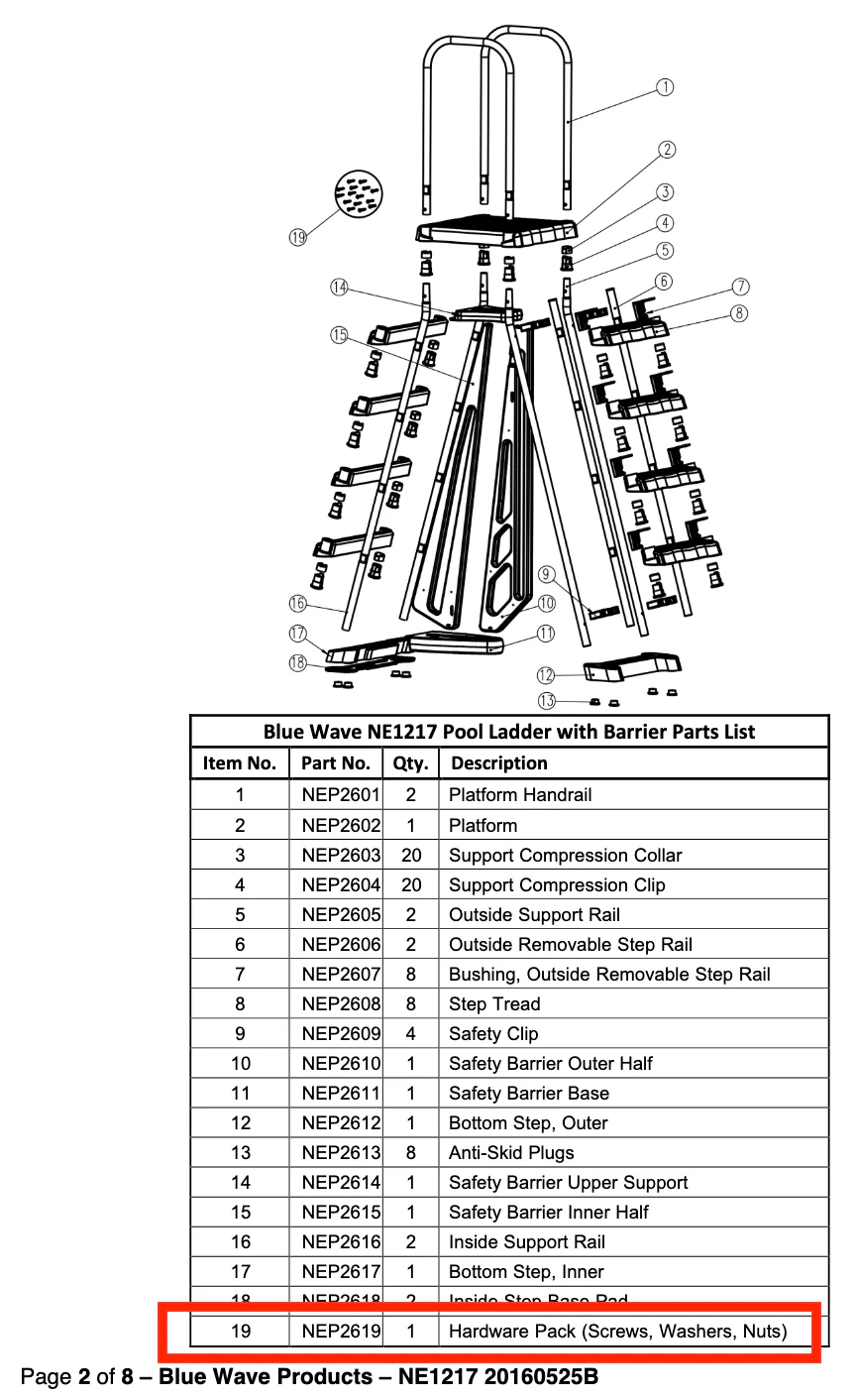 Replacement Part NEP2619 Hardware Pack