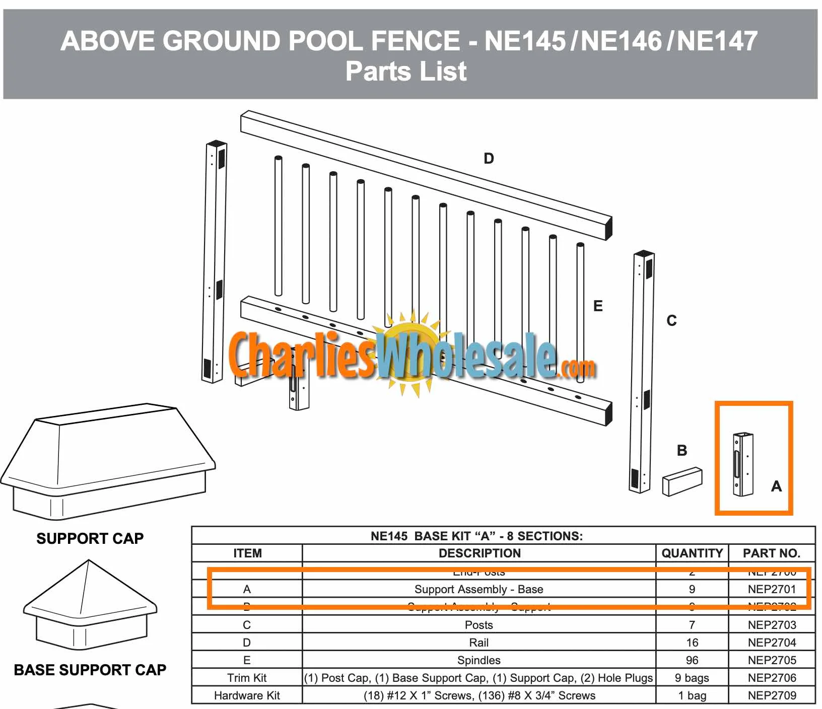 Replacement Part NEP2701 Support Assembly Base