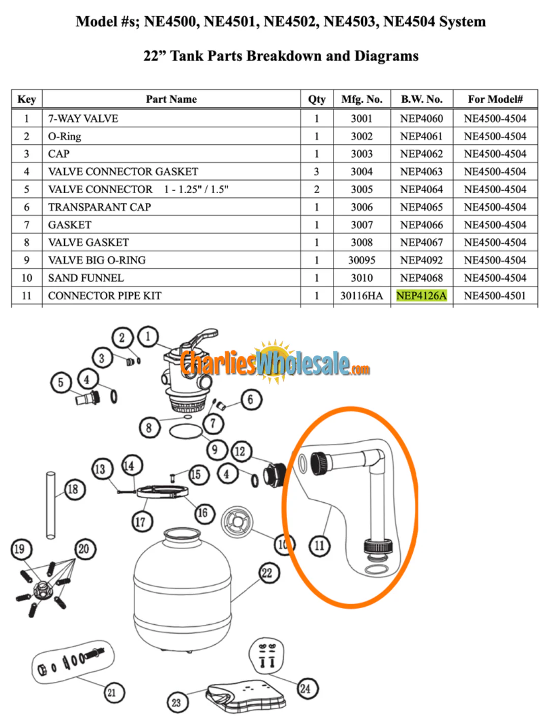 Replacement Part NEP4126a Connector Pipe Kit