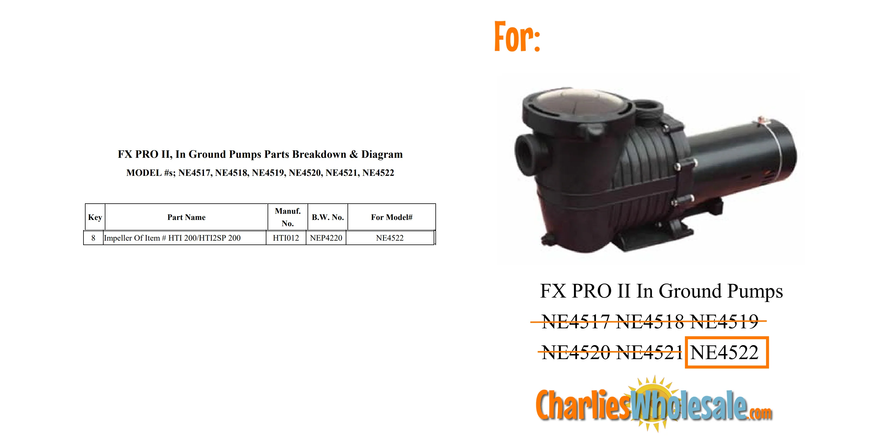 Replacement Part NEP4220 Impeller HTI012