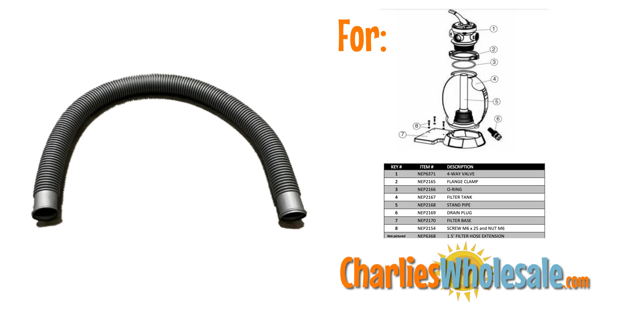 Replacement Part NEP6368 1.5' Pump-to-Filter Hose