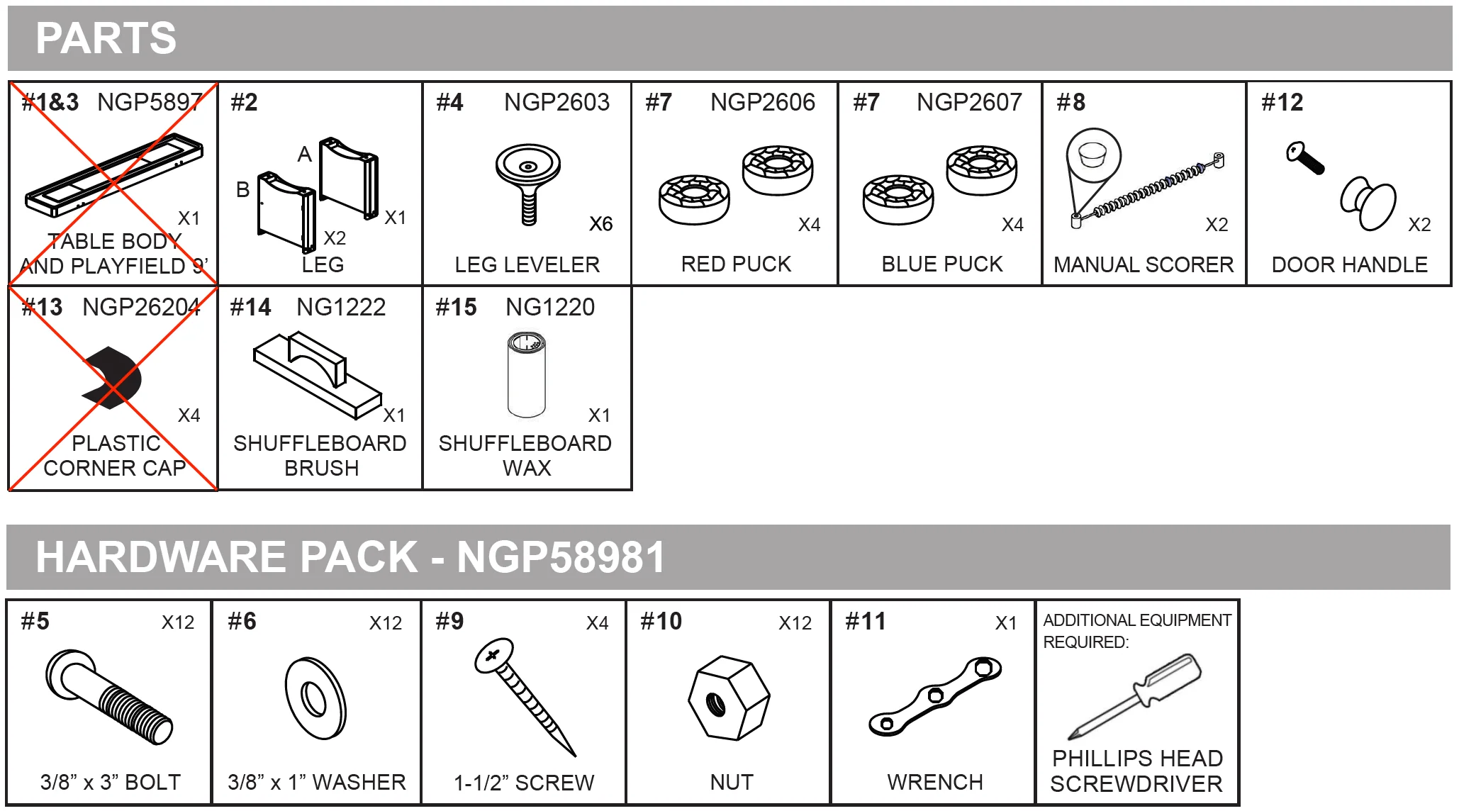 Replacement Part NG1218BW - Box B for Walnut Unit (Legs, Hardware, Accessories)