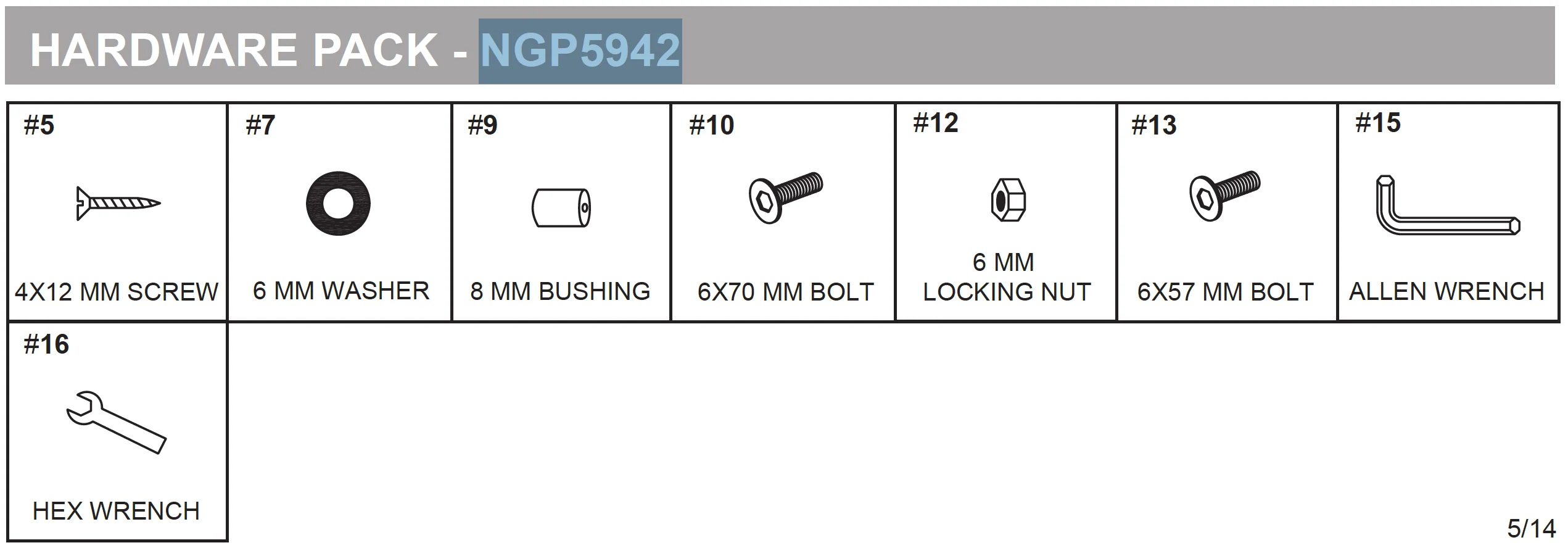 Replacement Part NGP5942 Hardware Pack