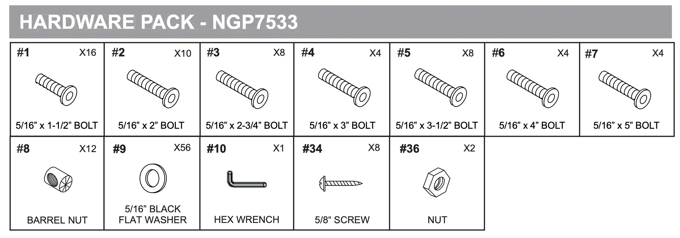 Replacement Part NGP7533 Hardware Pack