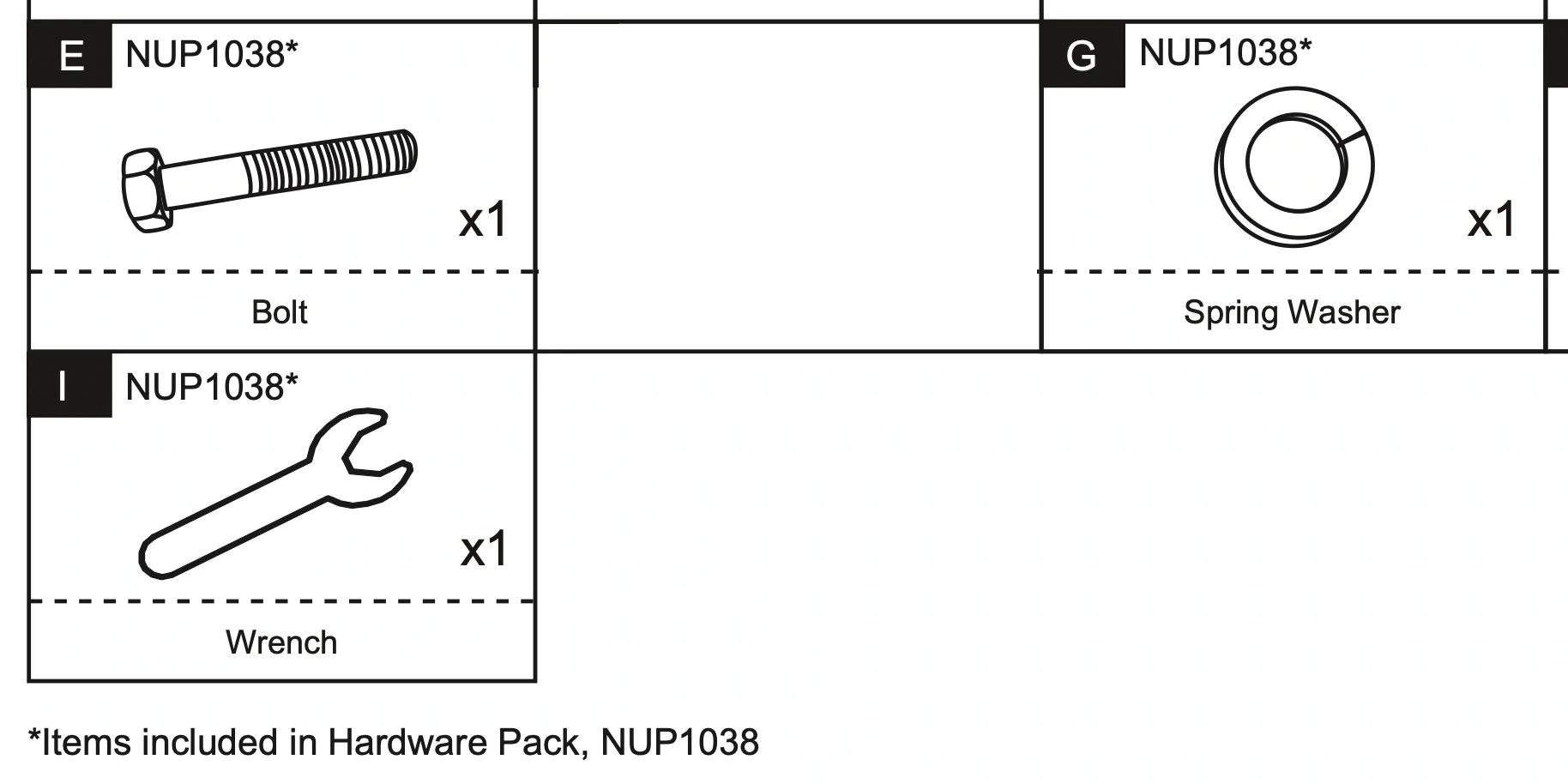 Replacement Part NUP1038 Hardware pack