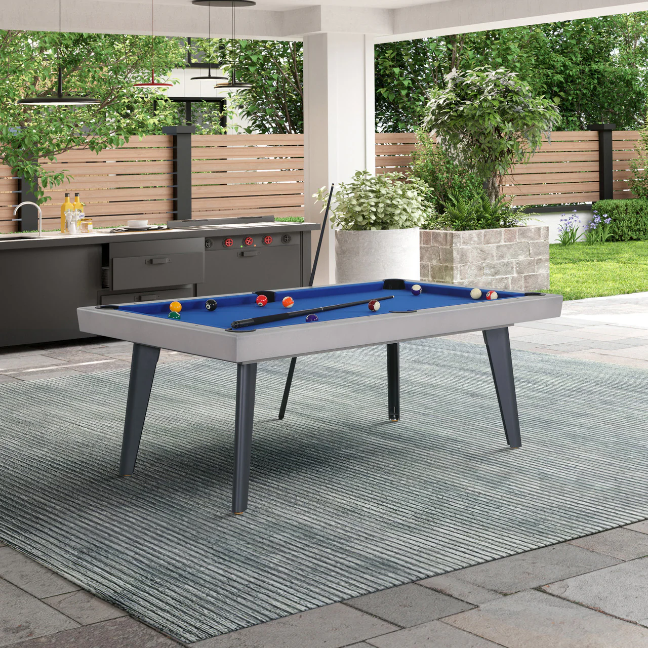 Santorini 82" Outdoor Slate Pool Table with Dining Top Benches and Ping Pong - Image 3