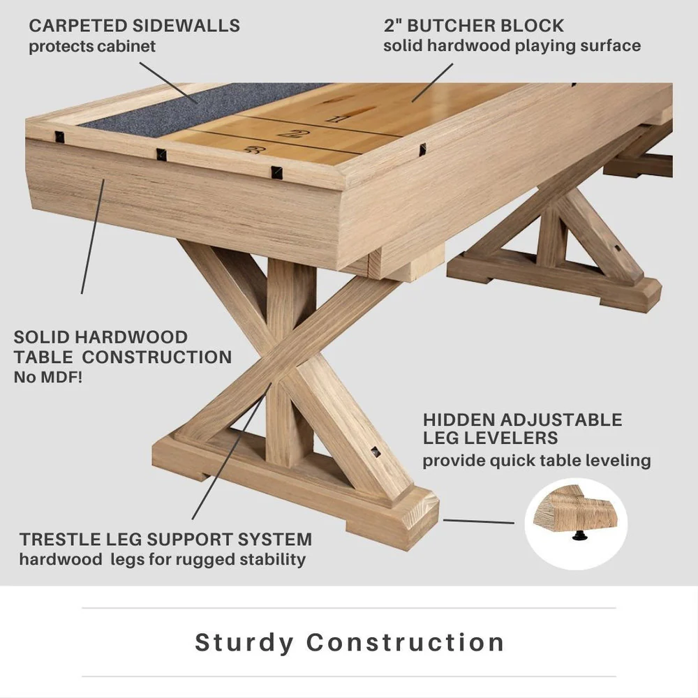 The Rockford 12' Two-Piece Solid Wood Shuffleboard Table - Image 4