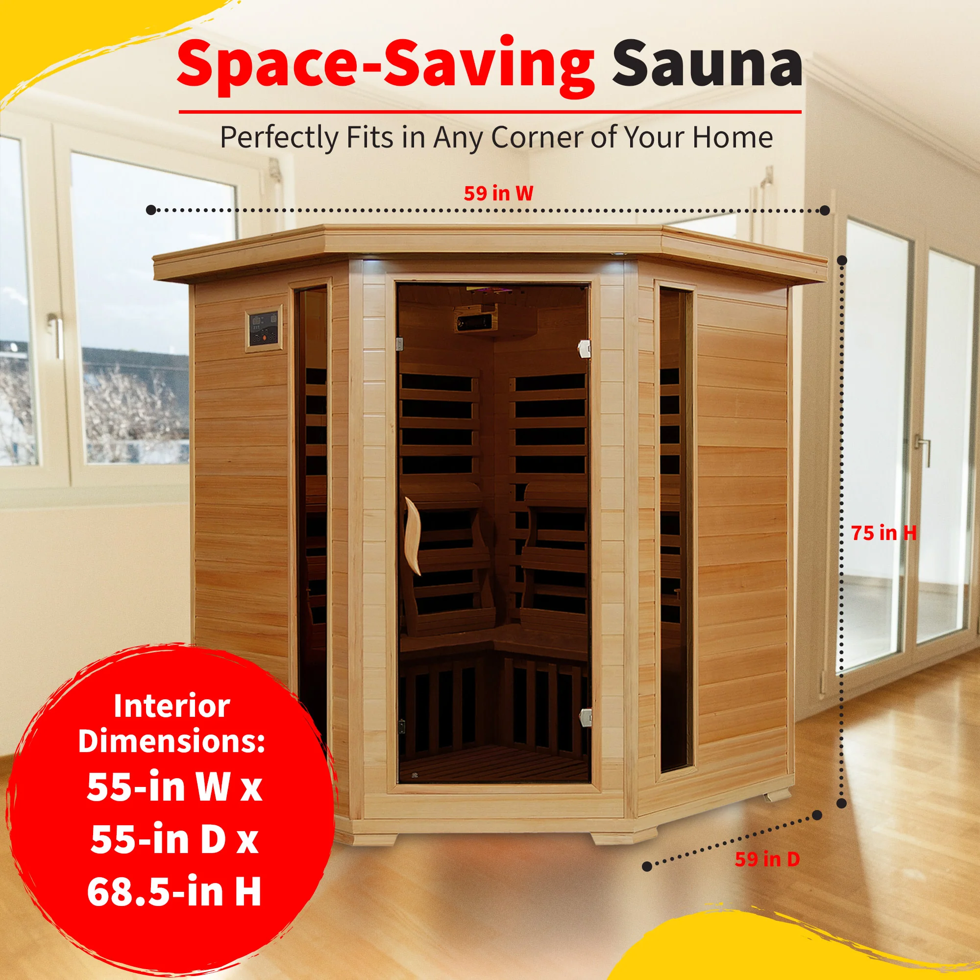 Tucson 4 Person Hemlock Corner Infrared Sauna with 10 Carbon Heaters - Image 7